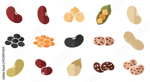 Assortment of various legumes and beans, including kidney beans, chickpeas, black beans, and peanuts.