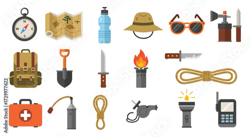 Collection of Adventure and Survival Gear for Exploration and Expeditions.