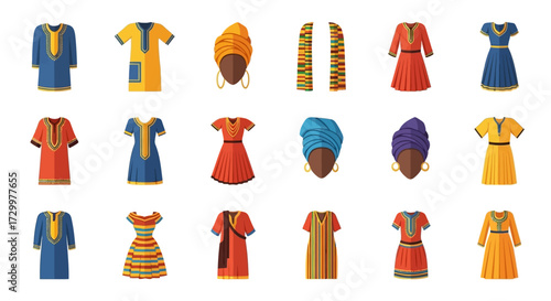 Collection of African Traditional Attire and Headwraps.