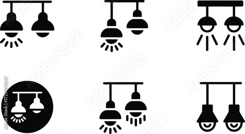 Set of Icons Featuring Pendant Lights and Light Bulbs