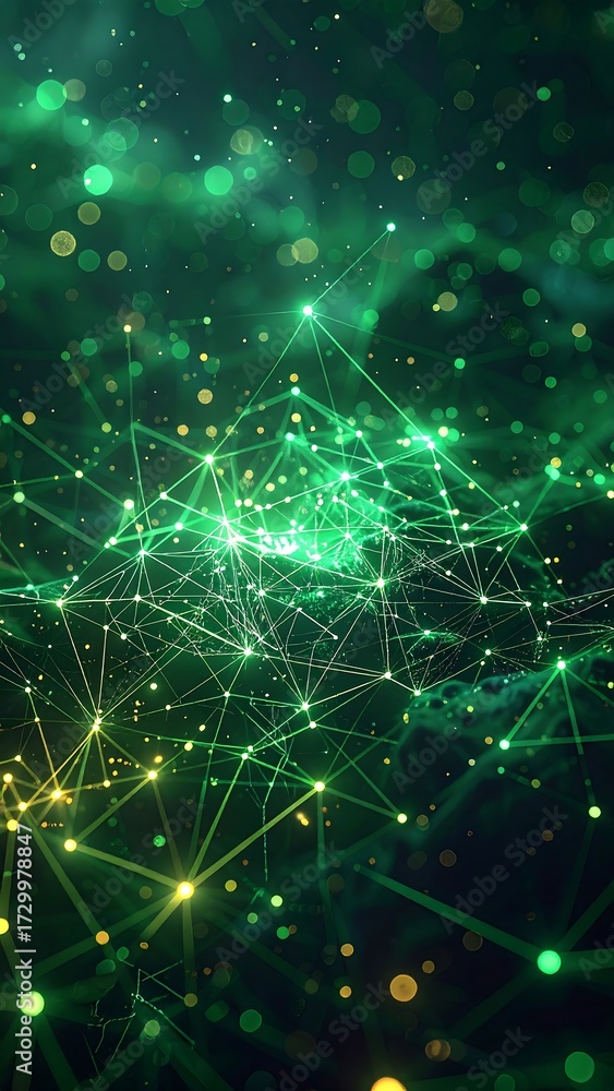 Fototapeta premium Abstract network of glowing green lines and points