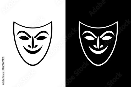 Comedy and Tragedy Theater Masks PNG on Black and White.