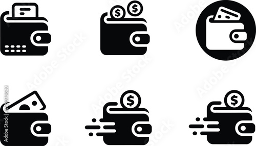 Collection of Wallet Icons: Money, Cards, and Transactions