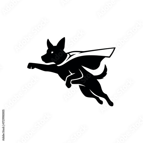 Heroic Dog Silhouette Flying with Cape Graphic Illustration for Superhero Pet Mascot Concept Logo Design and Vector Art Element