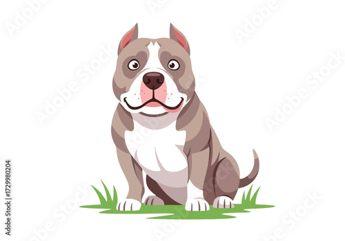 Flat style illustration of a cute puppy sitting on grass with a happy expression, symbolizing pets, companionship, friendship, and animal care for family and lifestyle concepts