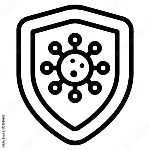 Shield with virus icon symbolizes protection, ideal for healthcare, cybersecurity, or health-related promotional and web content.