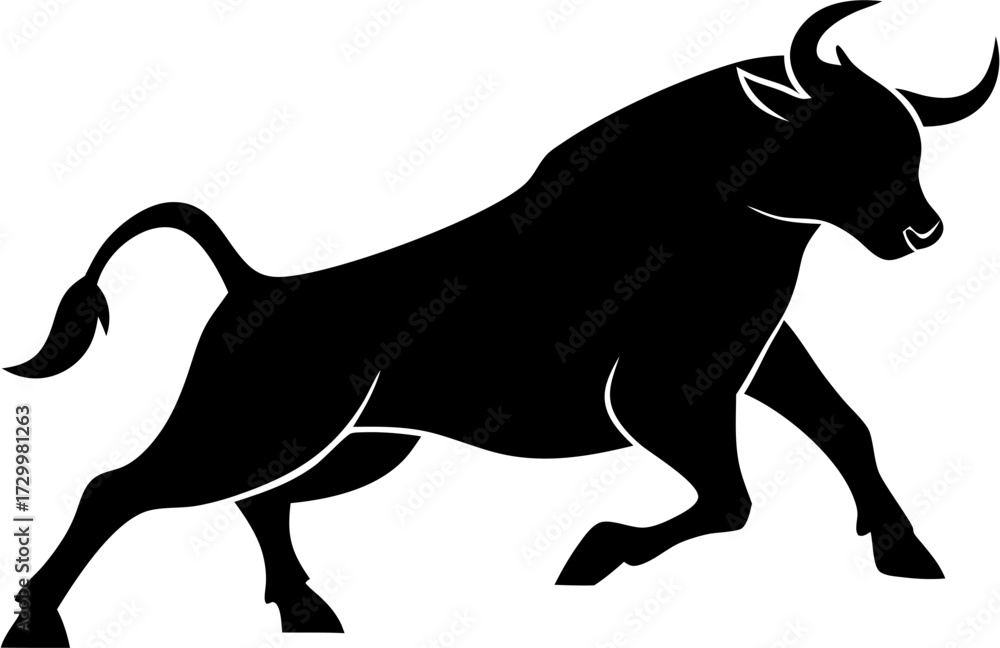 Obraz premium Bull Silhouette Vector | Strong Animal, Horned Beast, Ranch, Farm, Wildlife Design
