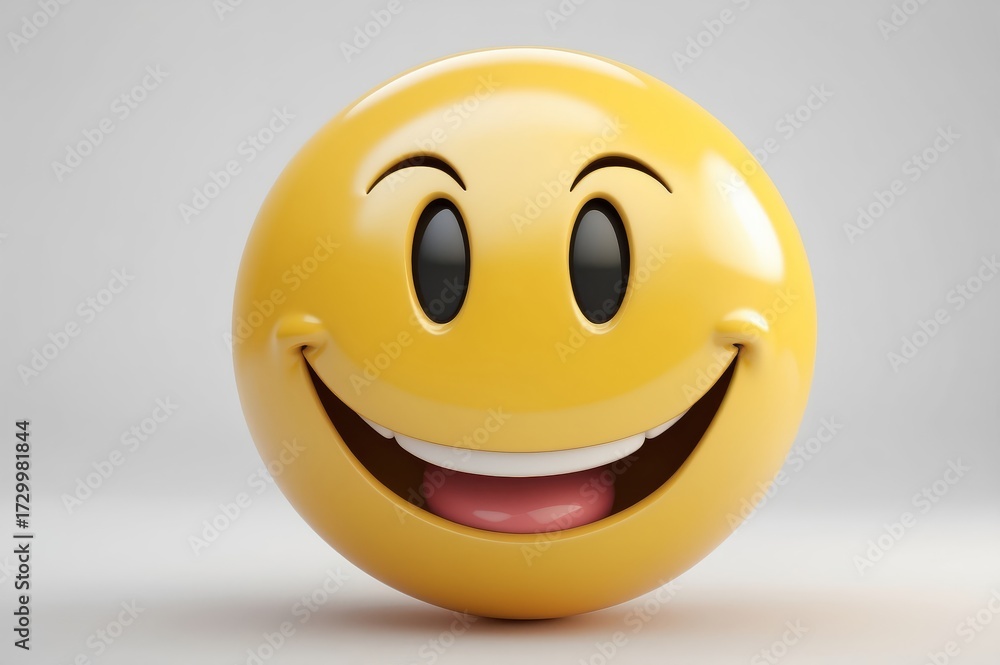 Fototapeta premium a yellow smiley face with a smile on it's face, with a gray background and a white background - 3d renderer stock photos & royalty vectors - free stock photosho