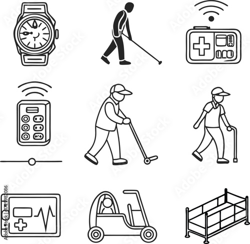 Elderly care technology and assistance devices for senior independence and safety
