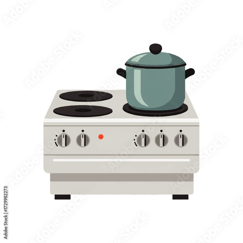 Retro kitchen stove with pot on top, classic appliance for home cooking and culinary activities