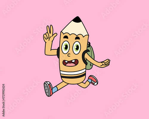 Cute anthropomorphic pencil characters in various costumes and professions