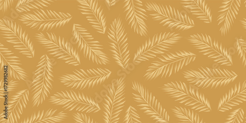 Abstract geometric seamless pattern with plants in golden tones. Stock vector illustration for background, textile, or wrapping paper.