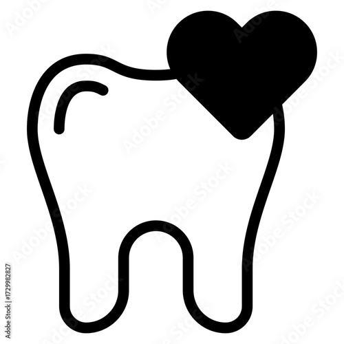 A heart-adorned tooth icon symbolizing dental health, ideal for marketing, healthcare websites, or promotional campaigns in dentistry.