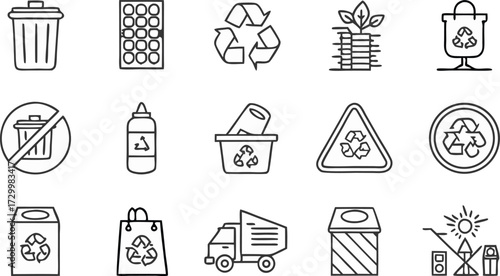Eco friendly icons for recycling and waste management promoting sustainability and environmental awareness for modern green initiatives