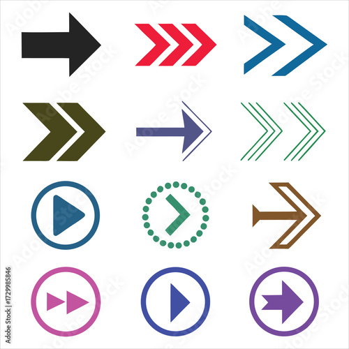 Black red blue green brown purple arrows direction forward