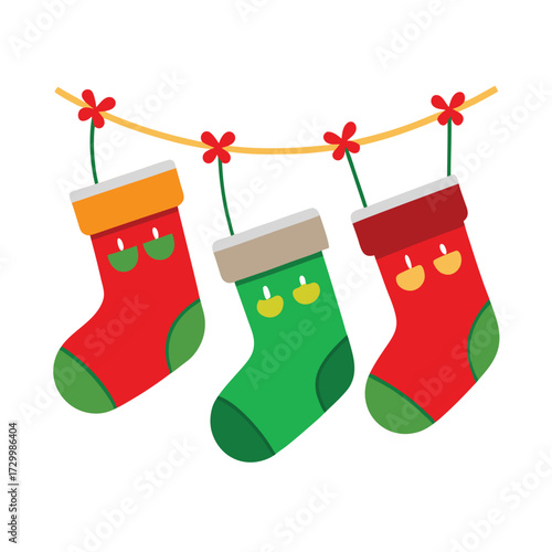 Christmas socks hanging on white background