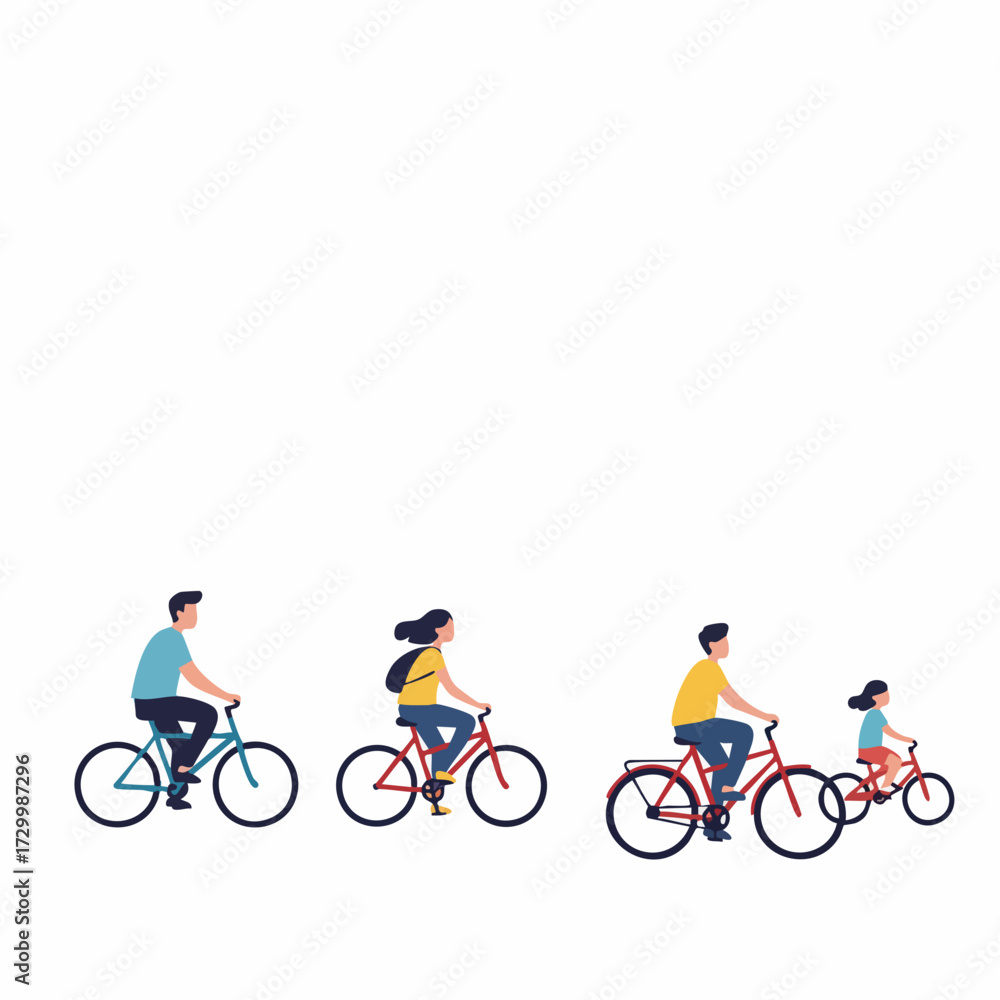 Fototapeta premium Flat Illustration Family Enjoying Cycling Activity Together Lifestyle Illustration