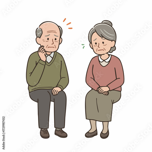 Cute Cartoon Style Senior People Illustration of Elderly Couple Sitting Together
