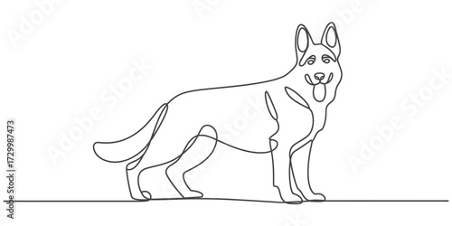 Single line continuous drawing vector illustration of a standing german shepherd dog vector