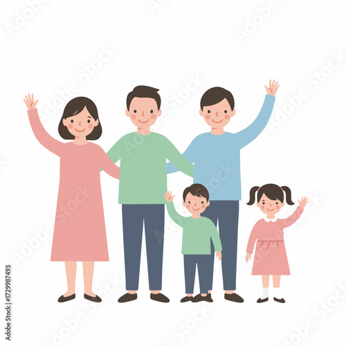 Flat Illustration Happy Family Portrait with Cheerful Members Togetherness