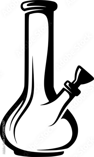 A stylized silhouette of a bong , black and white