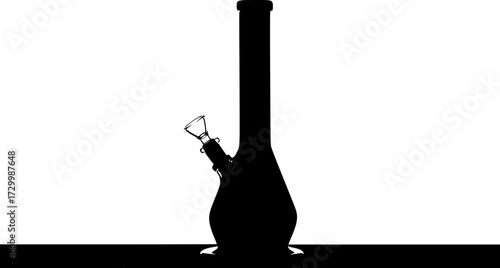 A stylized silhouette of a bong , black and white
