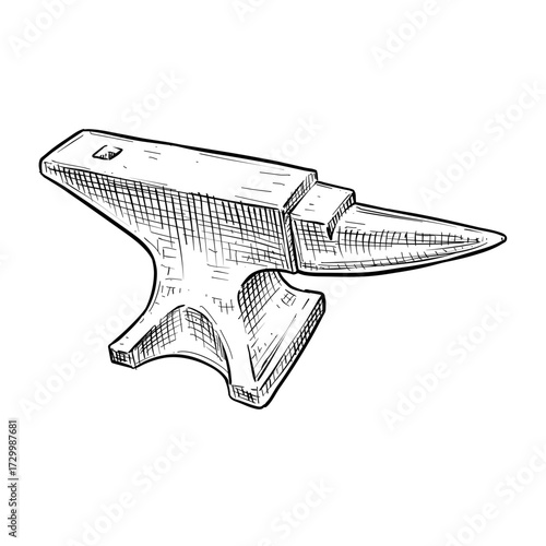 blacksmith anvil vector line art hand drawn illustration