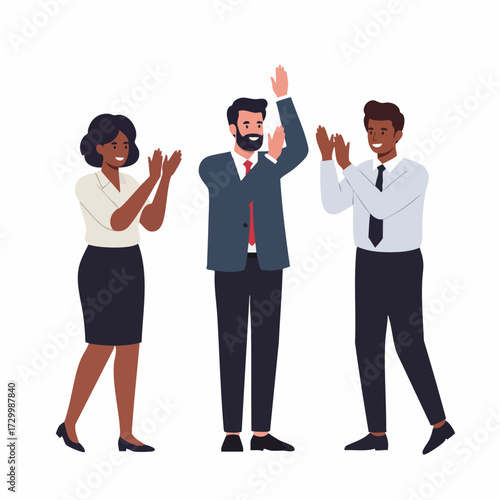 Flat Illustration Group of People Applauding Celebrating Success Character Design