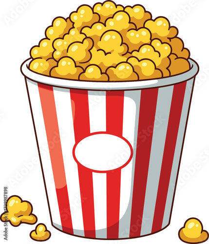 Red and white striped bucket full of popcorn vector isolated on transparent background