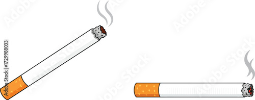 Two cigarettes with smoke silhouette isolated on transparent background