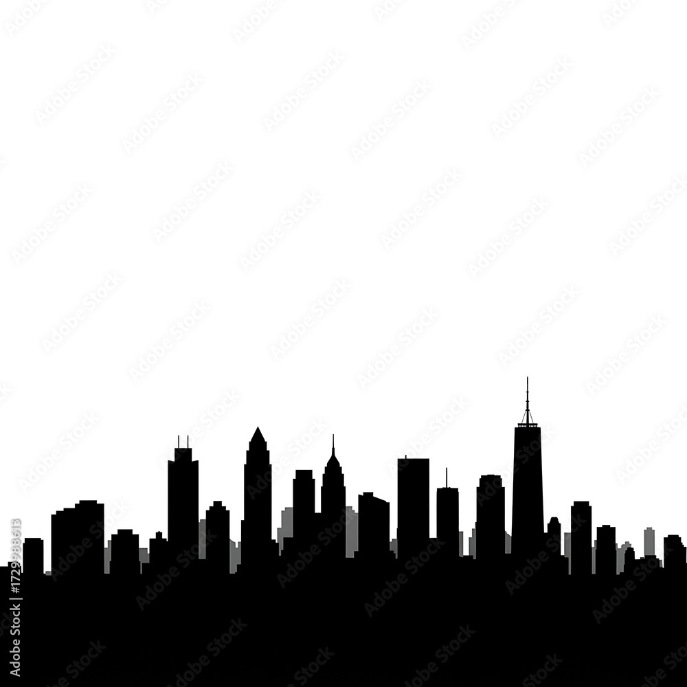 Naklejka premium Cityscape Silhouette Against White Background Highrise Office Buildings