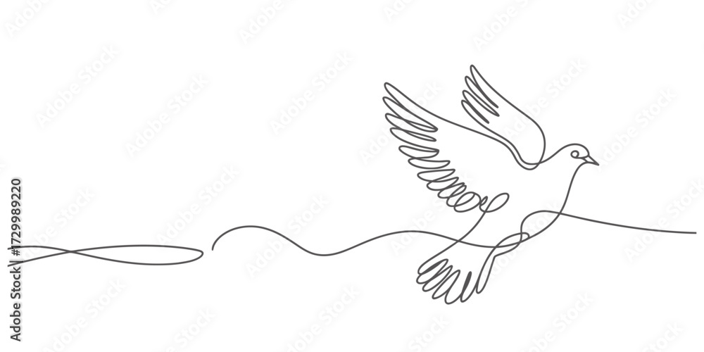 Obraz premium Elegant continuous line drawing vector illustration of a flying dove vector