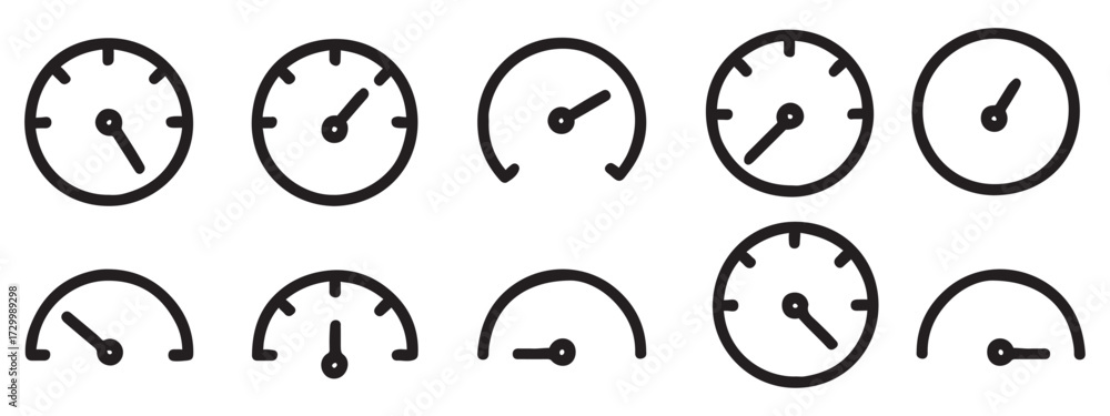 Fototapeta premium Speedometers icons set. Speed indicator sign. Performance concept. Fast speed sign. Vector illustration