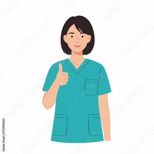 Flat Illustration Woman Nurse Showing Thumbs Up Gesture Character Design