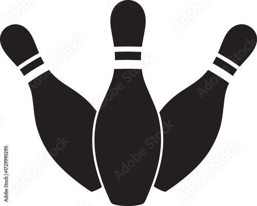 Three bowling pins silhouette isolated on transparent background