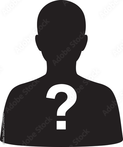 Silhouette of a person with a question mark isolated on transparent background
