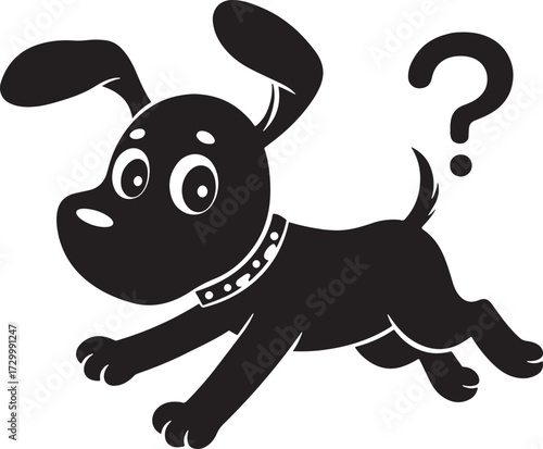 Cartoon dog silhouette with question mark isolated on transparent background