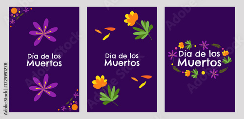 Day of the Dead Mexico poster set. National holiday September 16, Cinco de Mayo. Dia De Los Muertos. Colorful Mexican flowers. Fiesta poster party flyer greeting card. Vector illustration