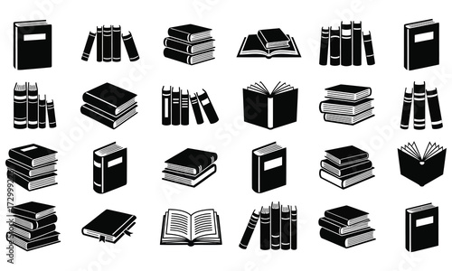 Collection of book icons books reading