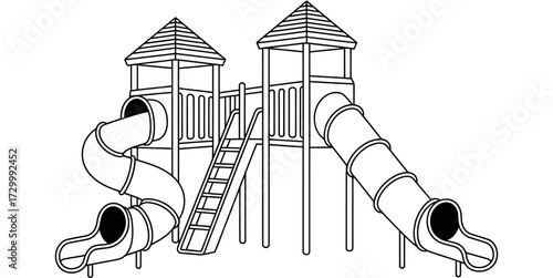 Continuous one line drawing vector illustration of a playground slide structure vector