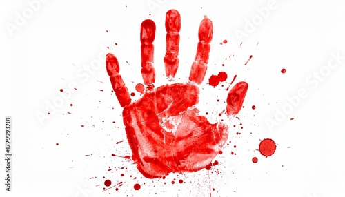 bloody hand print on white