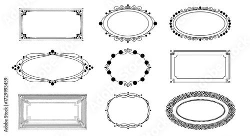 Vector art of collection of nine decorative ornamental frames and borders in various shapes and styles 