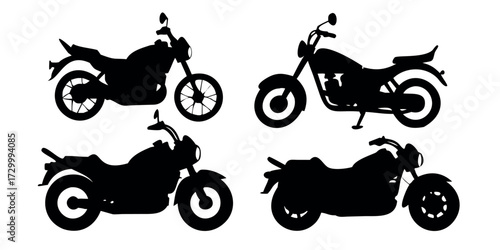 Vector Silhouette Set of Motorbikes Sport Bike Cruiser Chopper and Scooter