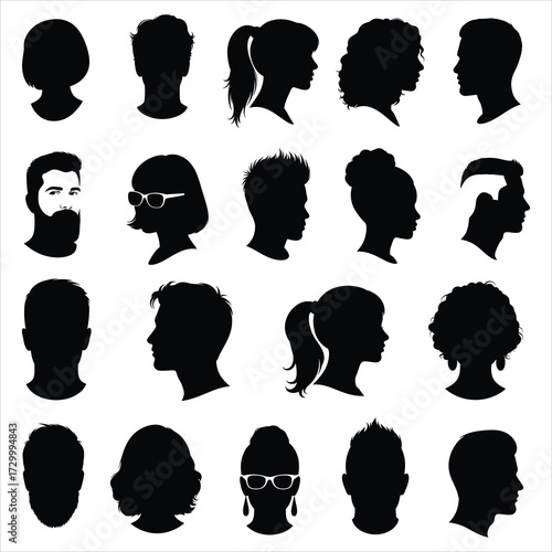 Diverse human head profiles silhouette heads