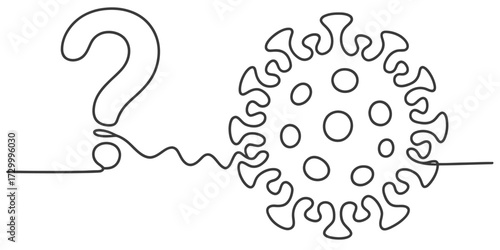 Continuous line drawing of question mark and coronavirus illustration vector
