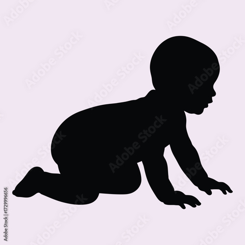 Silhouette of a baby crawling forward expressing early childhood development and milestone achievement silhouette