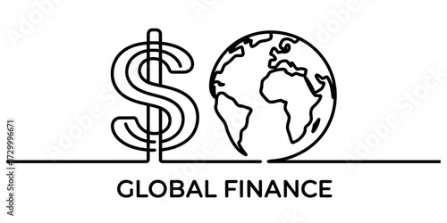 Continuous line vector illustration global finance symbol dollar and earth vector