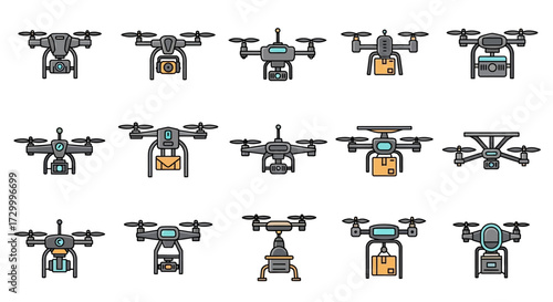 Collection of Drone Delivery Icons with Packages.