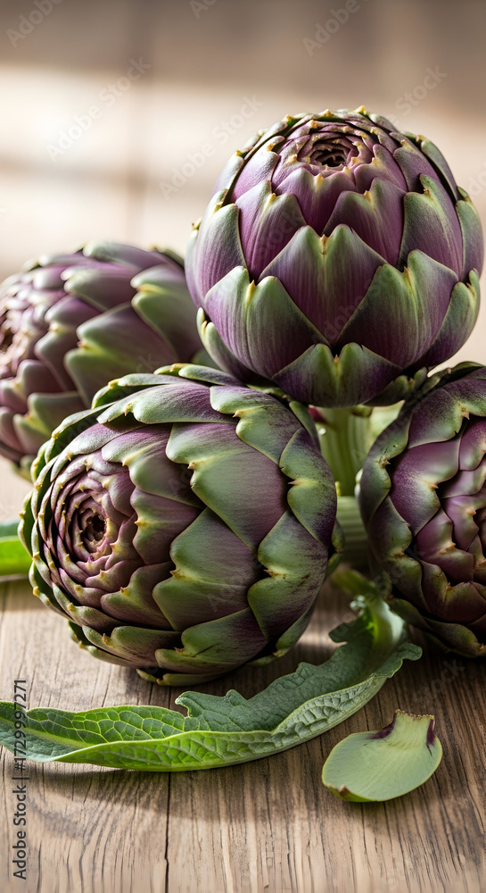 Obraz premium artichokes on a wooden table
