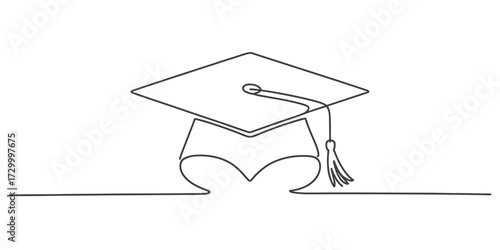 Elegant single line continuous drawing of a graduation cap vector illustration vector
